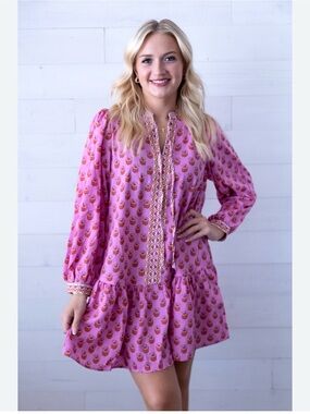 NWT Mary Square Pink Floral Tiered Mini Flowy Dress Summer Garden Women’s 1X